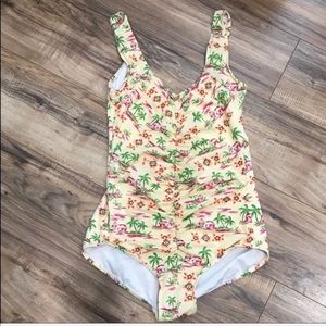 Fresh Peaches Swimsuit Hawaiian Print Yellow XL